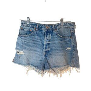 ZARA Size 10 Womens Distressed High-Waisted Denim Shorts